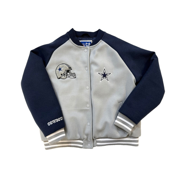 Dallas‎ Cowboys Varsity Jacket Men Large Gray Navy NFL Football Fleece Snap NWT